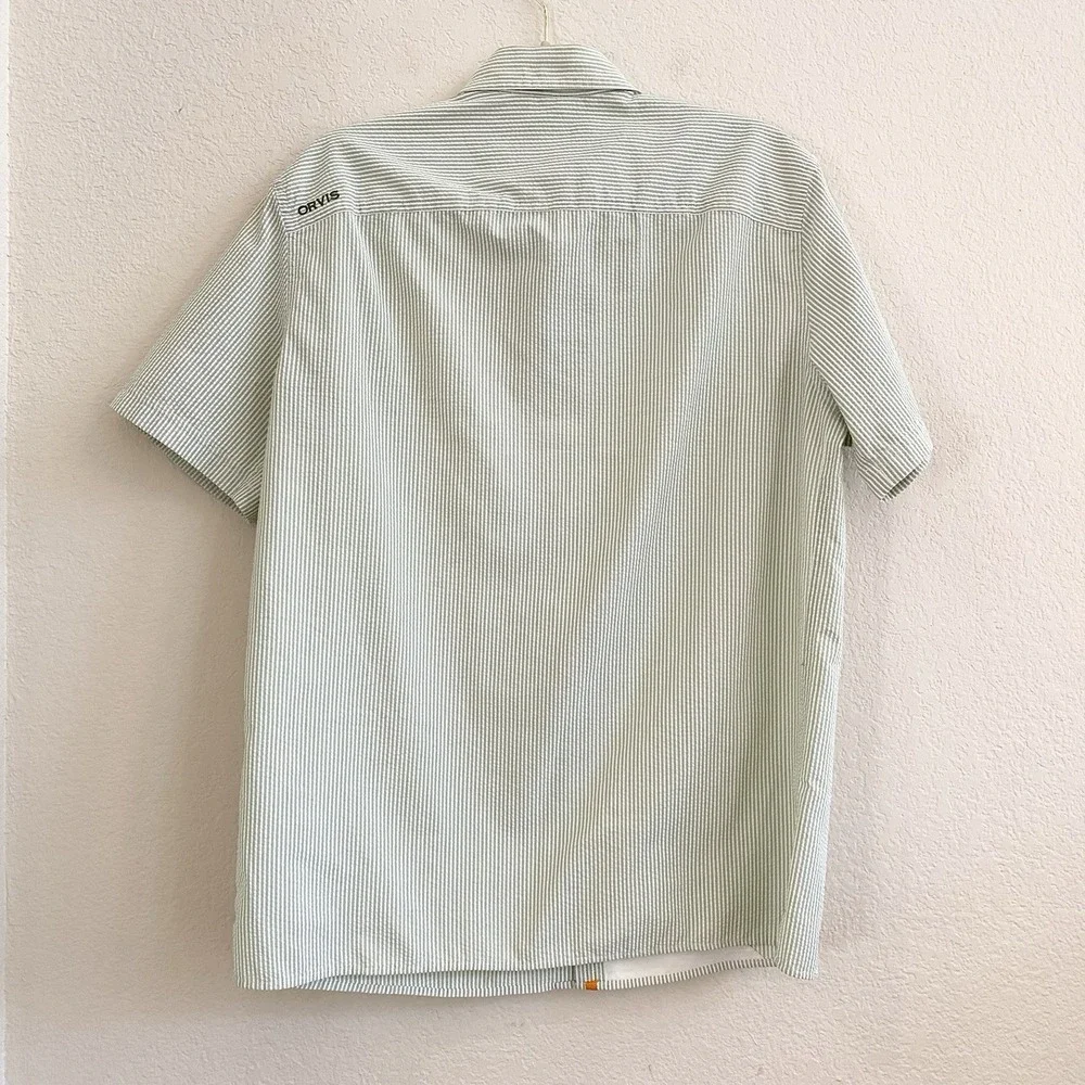 Orvis Mens‎ Classic Collection Seersucker Green Short Sleeve Button Up Shirt M